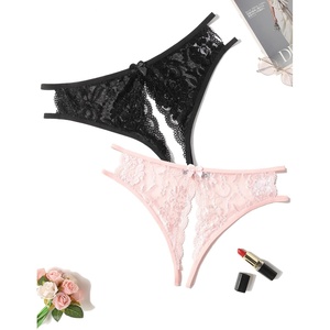 Avidlove Women Lace Panties Sexy Thong Underwear Floral Lace Briefs | Womens sexy panty with Cute Bow Center Low Rise Underwear Mesh Hollow Out G-String 1-4 Pack(Black+pink)