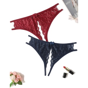 Avidlove Women Lace Panties Sexy Thong Underwear Floral Lace Briefs | Womens sexy panty with Cute Bow Center Low Rise Underwear Mesh Hollow Out G-String 1-4 Pack(Wine Red+navy Blue)