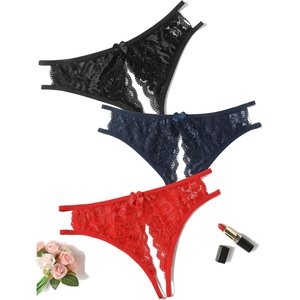 Avidlove Women Lace Panties Sexy Thong Underwear Floral Lace Briefs | Womens sexy panty with Cute Bow Center Low Rise Underwear Mesh Hollow Out G-String 1-4 Pack(Multicolor9-3 Pack)