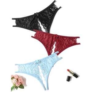 Avidlove Women Lace Panties Sexy Thong Underwear Floral Lace Briefs | Womens sexy panty with Cute Bow Center Low Rise Underwear Mesh Hollow Out G-String 1-4 Pack(Multicolor1-3 Pack)