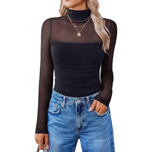 Avidlove Women Long Sleeve Bodysuit Turtle Neck Shapewear Body Suits Mesh One Piece Leotard Shirt Going Out Tops Fall Outfits(Black)