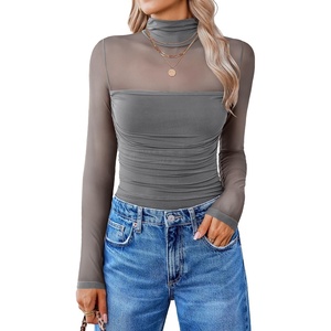 Avidlove Women Long Sleeve Bodysuit Turtle Neck Shapewear Body Suits Mesh One Piece Leotard Shirt Going Out Tops Fall Outfits(Deep Grey)
