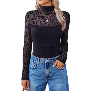 Avidlove Women Long Sleeve Bodysuit Turtle Neck Shapewear Body Suits Mesh One Piece Leotard Shirt Going Out Tops Fall Outfits(Leopard)