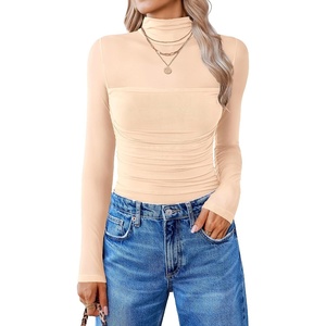 Avidlove Women Long Sleeve Bodysuit Turtle Neck Shapewear Body Suits Mesh One Piece Leotard Shirt Going Out Tops Fall Outfits(Light Nude)