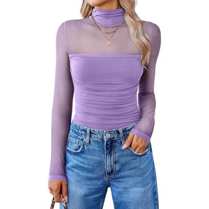 Avidlove Women Long Sleeve Bodysuit Turtle Neck Shapewear Body Suits Mesh One Piece Leotard Shirt Going Out Tops Fall Outfits(Lilac)