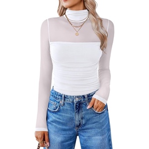 Avidlove Women Long Sleeve Bodysuit Turtle Neck Shapewear Body Suits Mesh One Piece Leotard Shirt Going Out Tops Fall Outfits(White)