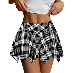 Avidlove Women Mini Skirt Flowy Pleated Skirt Ruffles Beach Short Skirt S-XXL(Very Short)(Plaid Black&white)