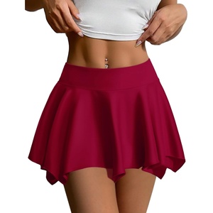 Avidlove Women Mini Skirt Flowy Pleated Skirt Ruffles Beach Short Skirt S-XXL(Very Short)(Wine Red)