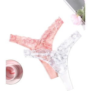Avidlove Women Sexy Underwear Lace G-string Exotic Lingerie Panties V-Shape Cheeky Tangas with Bow Decor(2 Packs-1)