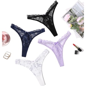 Avidlove Women Sexy Underwear Lace G-string Exotic Lingerie Panties V-Shape Cheeky Tangas with Bow Decor(4 Packs-1)