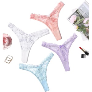 Avidlove Women Sexy Underwear Lace G-string Exotic Lingerie Panties V-Shape Cheeky Tangas with Bow Decor(4 Packs-4)