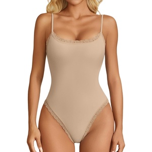 Avidlove Women Square Neck Lace Bodysuit Sleeveless Spaghetti Strap Tank Top Body Suits(Nude)