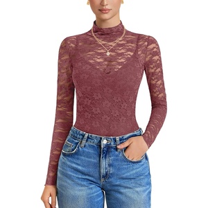 Avidlove Womens Long Sleeve Bodysuit Lace Tops Turtle Neck Shapewear Body Suits Going Out Top Fall Outfits Two Piece Set(Purple Red)