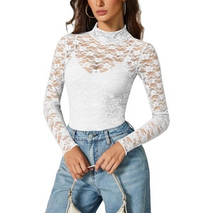 Avidlove Womens Long Sleeve Bodysuit Lace Tops Turtle Neck Shapewear Body Suits Going Out Top Fall Outfits Two Piece Set(White)