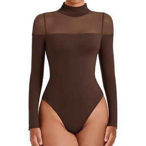 Avidlove Women’s Long Sleeve Bodysuits Thong Turtle Neck Body Suit Mesh Going Out Leotard Tops One Piece(Brown)