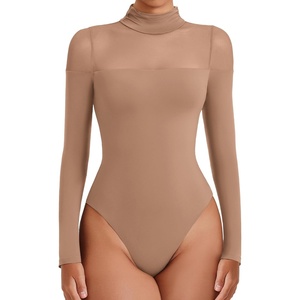 Avidlove Women’s Long Sleeve Bodysuits Thong Turtle Neck Body Suit Mesh Going Out Leotard Tops One Piece(Nude)