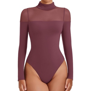 Avidlove Women’s Long Sleeve Bodysuits Thong Turtle Neck Body Suit Mesh Going Out Leotard Tops One Piece(Purple Red)