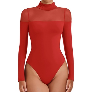 Avidlove Women’s Long Sleeve Bodysuits Thong Turtle Neck Body Suit Mesh Going Out Leotard Tops One Piece(Red)