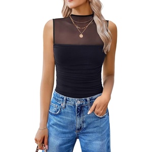 Avidlove Women’s Mock Neck Mesh Bodysuit Ruched Tank Body Suits Top Sheer One Piece Going Out Tops Classy Outfits(Black)