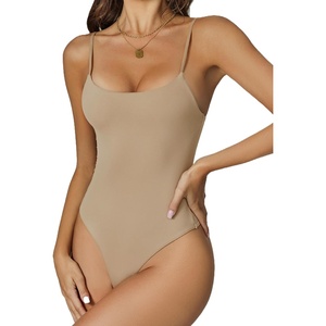 Avidlove Womens Sexy Bodysuit Mesh Two Piece Outfit Cami Bodysuit Tops | Long Sleeve Bodysuits Mock Turtle Neck Shapewear Bodysuit(Khaki)