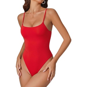 Avidlove Womens Sexy Bodysuit Mesh Two Piece Outfit Cami Bodysuit Tops | Long Sleeve Bodysuits Mock Turtle Neck Shapewear Bodysuit(Red)