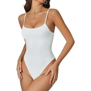 Avidlove Womens Sexy Bodysuit Mesh Two Piece Outfit Cami Bodysuit Tops | Long Sleeve Bodysuits Mock Turtle Neck Shapewear Bodysuit(White)