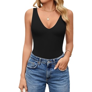 Avidlove Women’s Sexy Plunge Deep V Neck Bodysuit Double Lined Sleeveless Thong Body Suit Leotard for Going Out Tank(Black)