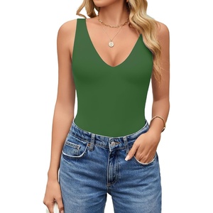 Avidlove Women’s Sexy Plunge Deep V Neck Bodysuit Double Lined Sleeveless Thong Body Suit Leotard for Going Out Tank(Bright Green)