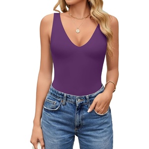 Avidlove Women’s Sexy Plunge Deep V Neck Bodysuit Double Lined Sleeveless Thong Body Suit Leotard for Going Out Tank(Dark Purple)