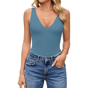 Avidlove Women’s Sexy Plunge Deep V Neck Bodysuit Double Lined Sleeveless Thong Body Suit Leotard for Going Out Tank(Deep Blue)