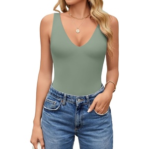 Avidlove Women’s Sexy Plunge Deep V Neck Bodysuit Double Lined Sleeveless Thong Body Suit Leotard for Going Out Tank(Green)