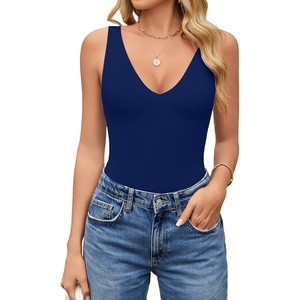 Avidlove Women’s Sexy Plunge Deep V Neck Bodysuit Double Lined Sleeveless Thong Body Suit Leotard for Going Out Tank(Navy)