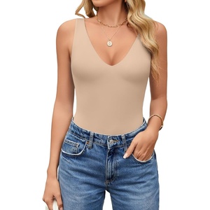 Avidlove Women’s Sexy Plunge Deep V Neck Bodysuit Double Lined Sleeveless Thong Body Suit Leotard for Going Out Tank(Nude)