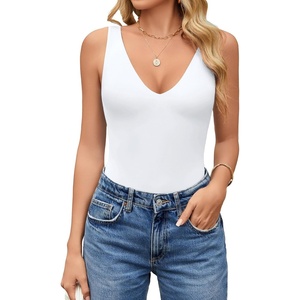 Avidlove Women’s Sexy Plunge Deep V Neck Bodysuit Double Lined Sleeveless Thong Body Suit Leotard for Going Out Tank(White)