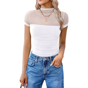 Avidlove Women’s Short Sleeve Bodysuit Turtle Neck Body Suits Mesh One Piece Leotard Going Out Tops Date Outfits(White)