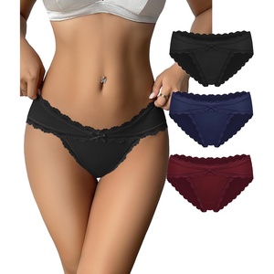 Avidlove Womens Underwear Cotton Panties Cheeky Bikini Underpanties Lace Stretch Hipster Briefs(Black/Navy Blue/Dark Red)