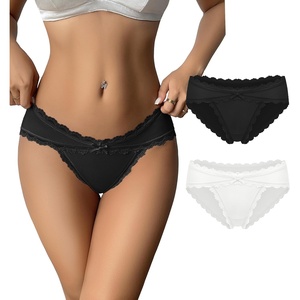 Avidlove Womens Underwear Cotton Panties Cheeky Bikini Underpanties Lace Stretch Hipster Briefs(Black/White)
