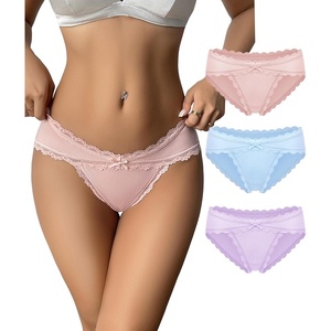 Avidlove Womens Underwear Cotton Panties Cheeky Bikini Underpanties Lace Stretch Hipster Briefs(Pink/Light Blue/Light Purple)