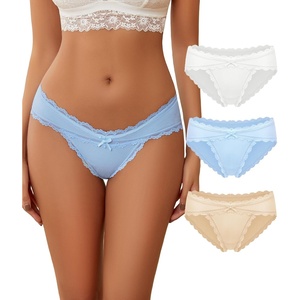 Avidlove Womens Underwear Cotton Panties Cheeky Bikini Underpanties Lace Stretch Hipster Briefs(White/Light Blue/Light Brown)