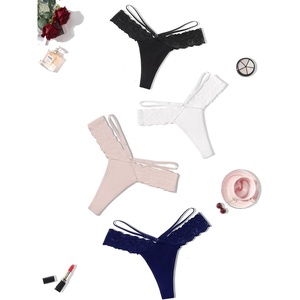 Avidlove Womens Underwear Cotton Thongs Sexy Lace Bikini Panties V Shape Waistband Tangas 1-4 Packs(Black white pink navy Blue)