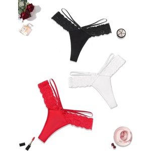 Avidlove Womens Underwear Cotton Thongs Sexy Lace Bikini Panties V Shape Waistband Tangas 1-4 Packs(Black white red)