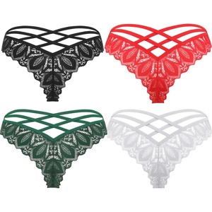 Avidlove Womens Underwear Lace Cheeky Panties Criss Cross Back Bikini Thongs Sexy Undies(Black/Red/White/Dark Green)