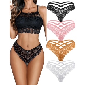 Avidlove Womens Underwear Lace Cheeky Panties Criss Cross Back Bikini Thongs Sexy Undies(Black/White/Light Brown/Pink)