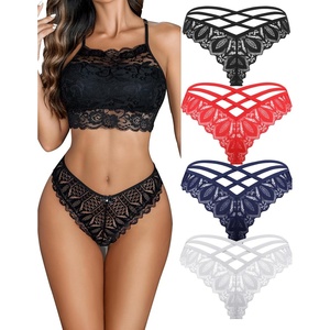 Avidlove Womens Underwear Lace Cheeky Panties Criss Cross Back Bikini Thongs Sexy Undies(Black/White/Red/Dark Blue)