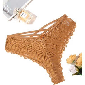 Avidlove Womens Underwear Lace Cheeky Panties Criss Cross Back Bikini Thongs Sexy Undies(Bronze)