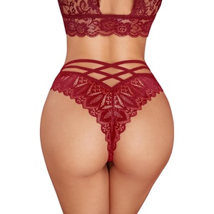 Avidlove Womens Underwear Lace Cheeky Panties Criss Cross Back Bikini Thongs Sexy Undies(Burgundy)