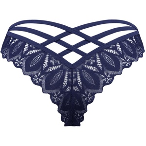 Avidlove Womens Underwear Lace Cheeky Panties Criss Cross Back Bikini Thongs Sexy Undies(Dark Blue)