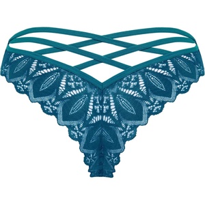 Avidlove Womens Underwear Lace Cheeky Panties Criss Cross Back Bikini Thongs Sexy Undies(Peacock Blue)