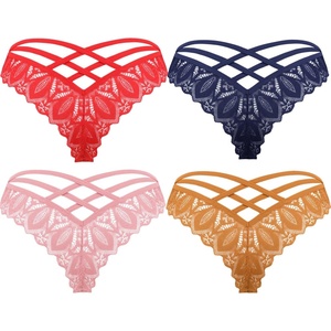 Avidlove Womens Underwear Lace Cheeky Panties Criss Cross Back Bikini Thongs Sexy Undies(Red/Dark Blue/Light Brown/Pink)
