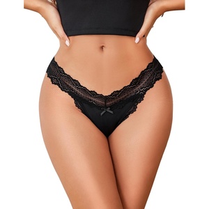 Avidlove Women’s Underwear Lace Waist Thongs Ribbed Sexy T Back Panties(Black)